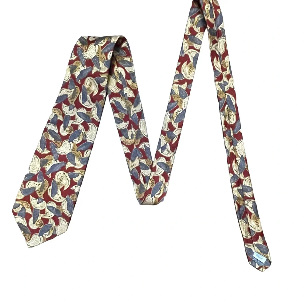 Robert Talbott Mens Tie Burgundy‎ Gray Yellow Geometric Pattern Silk 59.5X3.75